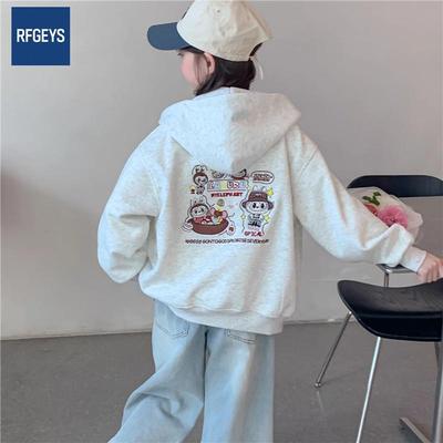 Girls' 2025 Autumn Hooded Zip-Up Cardigan - Korean Style Casual Sweatshirt for Middle & Big Kids