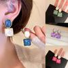 Asymmetric Korean Colorblock Stud Earrings - Geometric Ripple Square Design, Unique Light Luxury Niche Style
