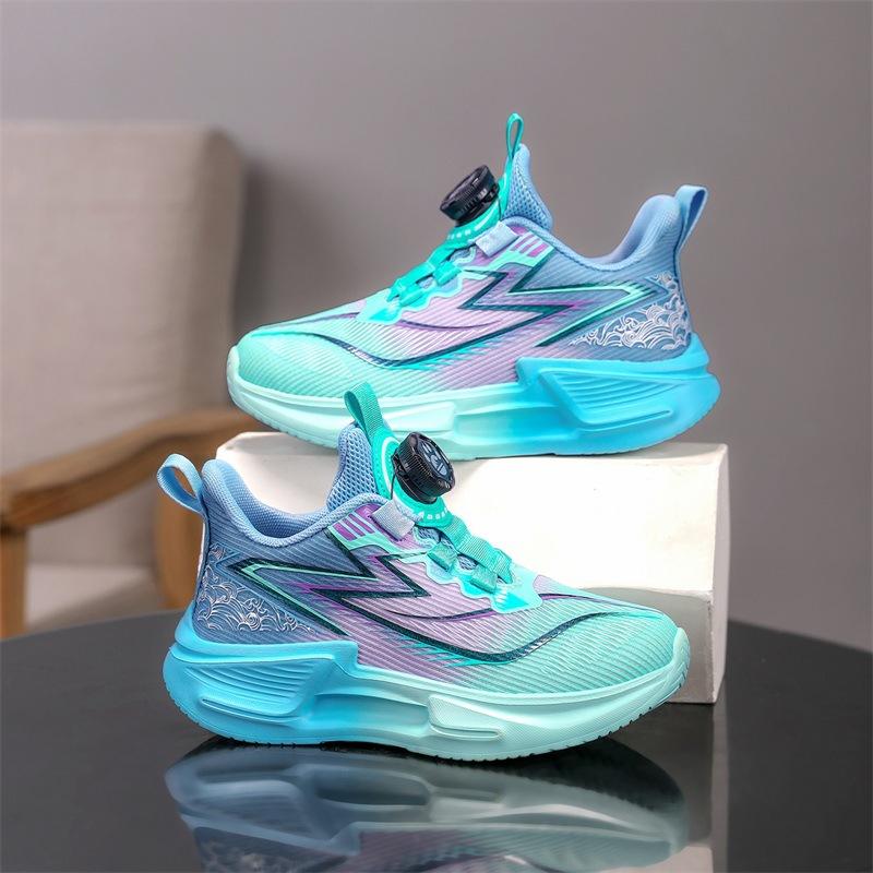 Boys Shoes 2025 Summer New Children's Sports Shoes Single Mesh Breathable Middle and Older Children's Running Shoes Rotating Buckle Running Shoes