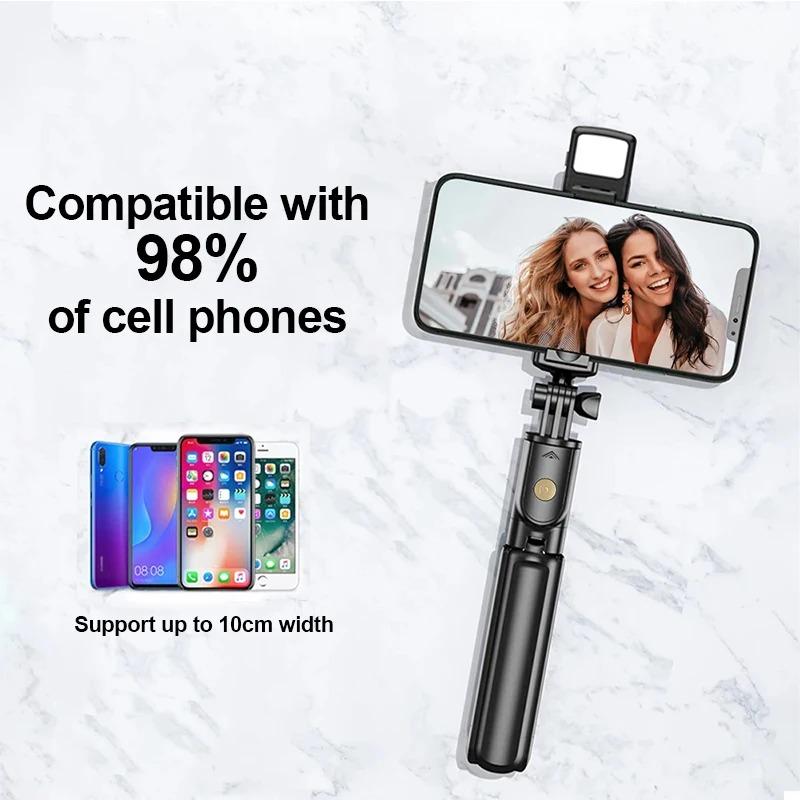 With Light Bluetooth Remote Wireless Selfie Stick Tripod Stand Extendable for iPhone Mobile Phone Tk Live Streaming