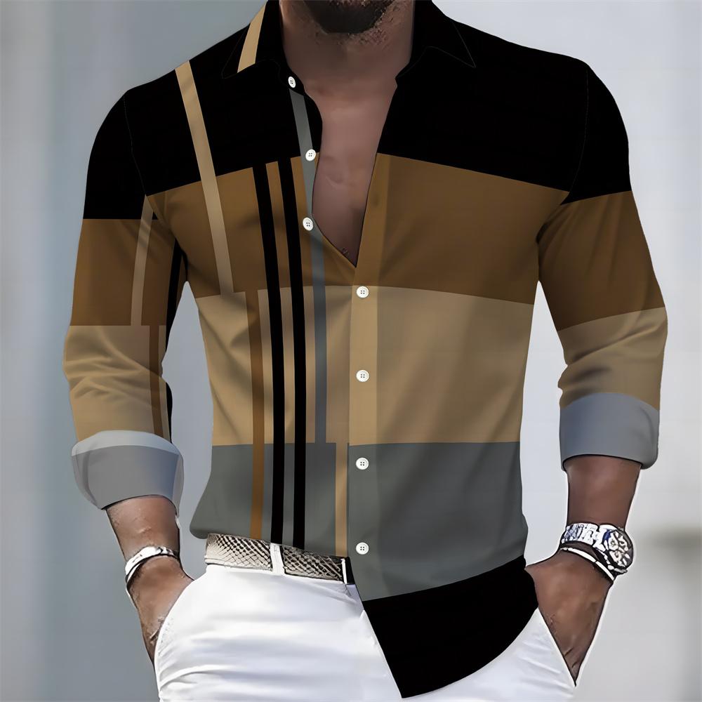 Men's Striped Long-Sleeved Shirt - Stylish, Business Casual, and Comfortable Men's Top, Suitable for Various Occasions.