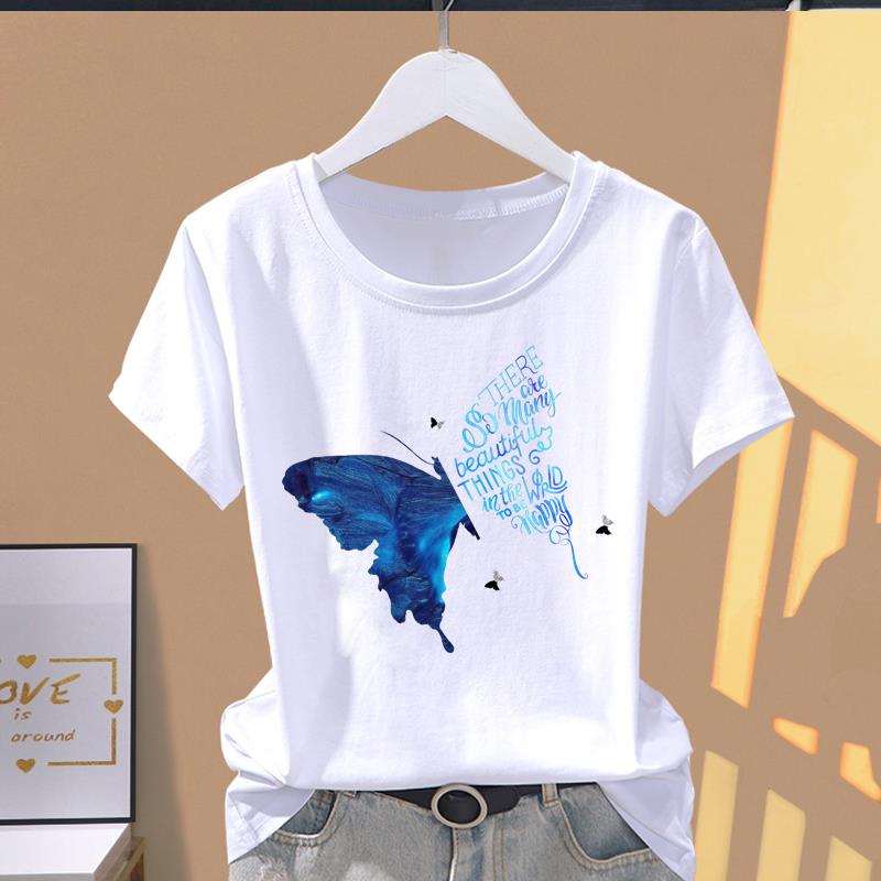 (Asian Size) Style Flower Cute O-neck Casual Clothing Short Sleeve T Shirt Printed T-shirts Fashion Female Women's Top Graphic Tee