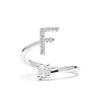 Ring - LUXENTER - Alphabet Letter F - Rhodium-plated - Adjustable Size - Silver-colored Cubic Zirconia