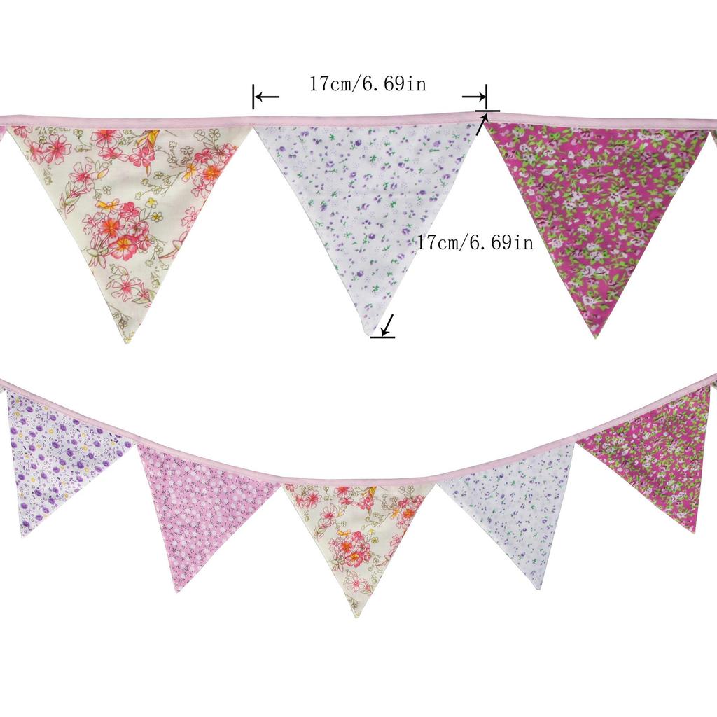 Pink Pastoral Floral Cotton Bunting: Children's Party or Wedding Decoration Hanging Flag