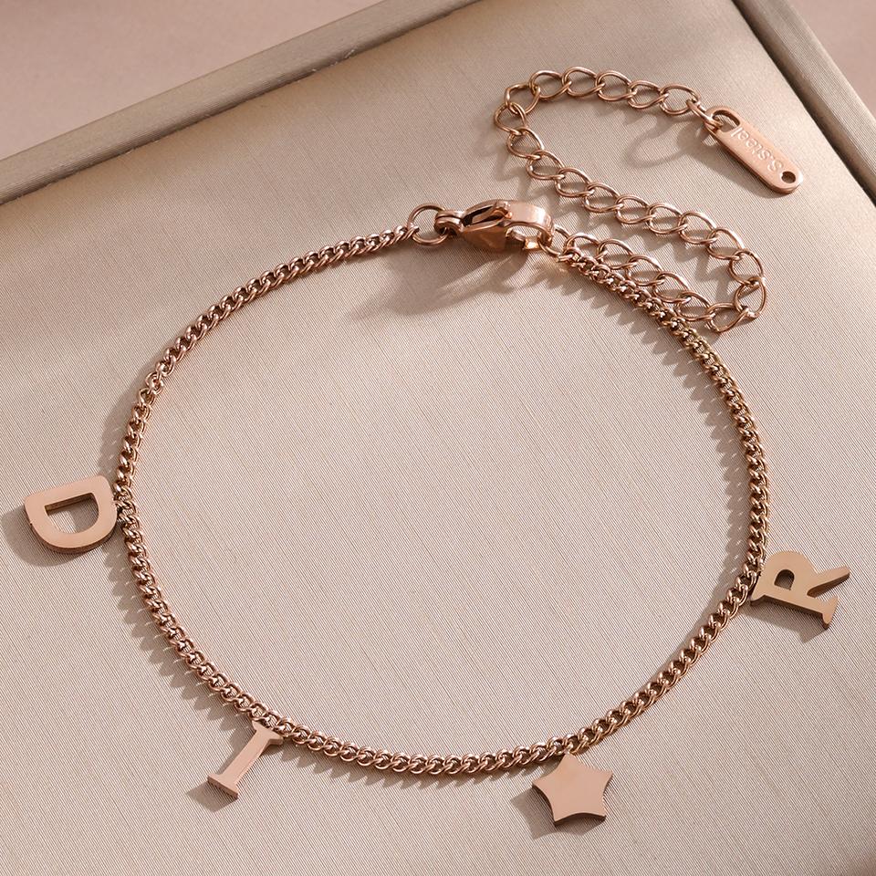 

Htpwe Stainless Steel Chain Letter Bracelet For Women Men s 18k Gold Couple Holiday Gift Bracelet For Party Daily Zircon розового золота