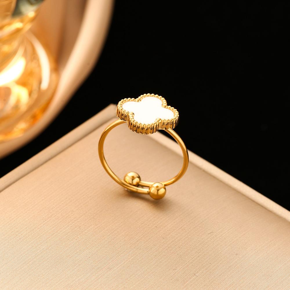 Anello da donna in acciaio al titanio 18k di alta qualità con quadrifoglio, regolabile, con apertura a forma di cento anelli alla moda