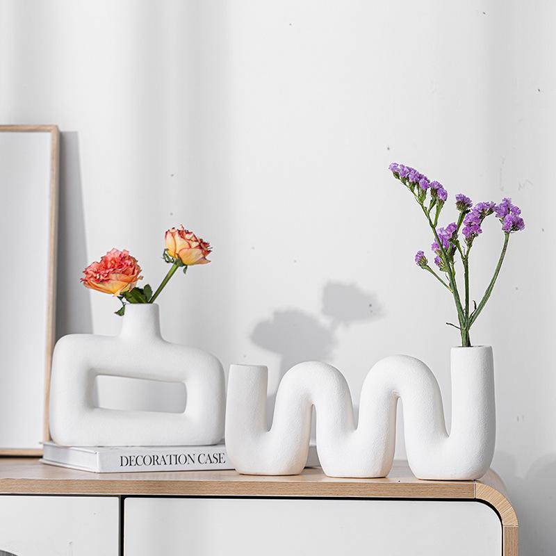 Special-Shaped Creative Flower Arrangement, Simple Ceramic Vase, High-End Home Desktop Decoration Ornament