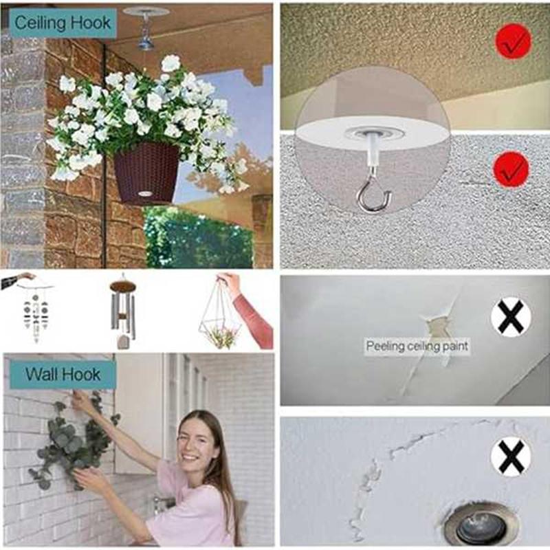 Good-10Pcs Adhesive Ceiling Hooks For Popcorn Concrete Textured Ceiling Wall Surface, No Drilling Self Adhesive Ceiling Hooks Du