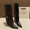 Pointed Toe Women High Boots Leather Fad Sexy High Heels Shoes 2025 Trend Designer Buckle Pumps Knee High Winter Botas De Mujer