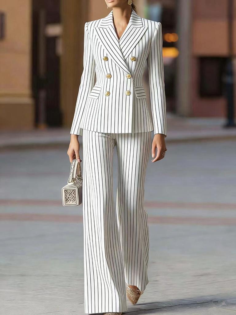 Autumn Hot Sale Temperamental Commute Slim Fit Color Block Long Sleeve Suit Pants Set Women's Clothing