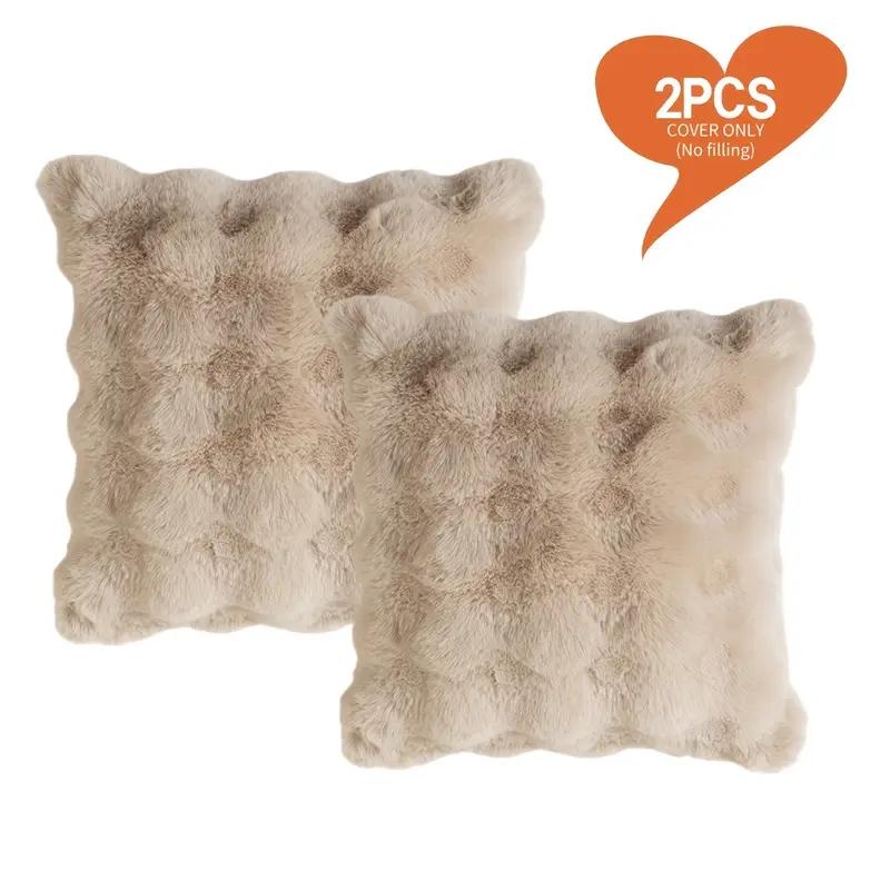 

2pcs Faux Fur Plush Pillow Cases, Luxury Solid Color Square Pillow Covers with Hidden Zipper,Washable Home Decor & Holiday Gifts 450*450mm