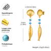 18K Gold Color Plated Long Fish Pendant Earrings Blue Stone Stainless Steel Waterproof Earrings for Women Trendy Holiday Jewelry