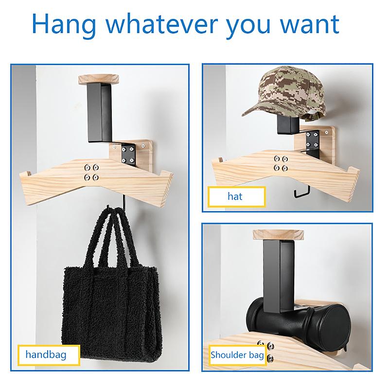 Helmet Rack Wall Mount Motorcycle Helmet Holder Wooden Bicycle Helmet Display Hanger With Hooks