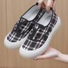 Spring and summer fashion trend women's plaid canvas shoes flat-bottomed one-pedal lazy shoes comfortable, lightweight and breathable student shoes