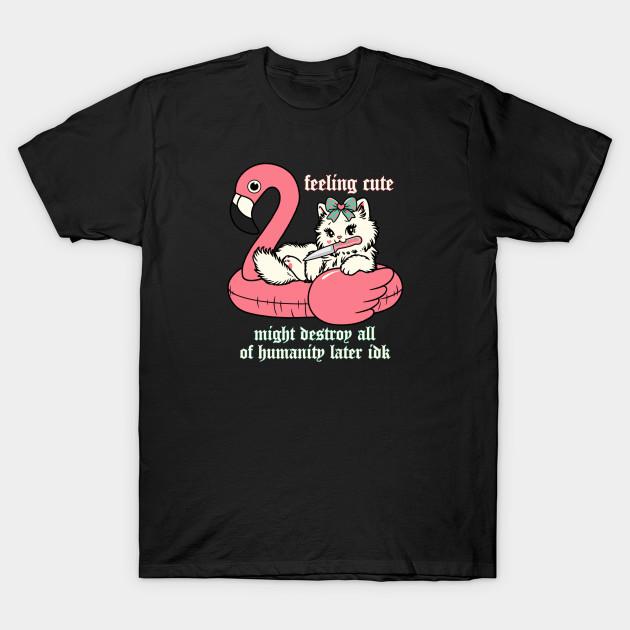 

Men Black Print T-shirt Feeling Cute Kitty Cat In Flamingo Floatie No-Cut Transfer Paper Print Cotton Tshirt 2XL чорний