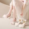 Fashion Women's Sandals White Bow Block Pearl Ladies Shoes Heel Comfortable and Elegant Summer 2025 Vintage Designer Korea Comfort Vip