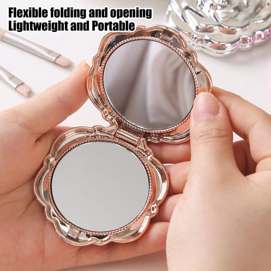 Yousheng 3D Rose Double-sided Mirror Portable Travel Mini Foldable Makeup Mirror Women Girls Vintage Pocket-sized Handheld Vanity Mirror
