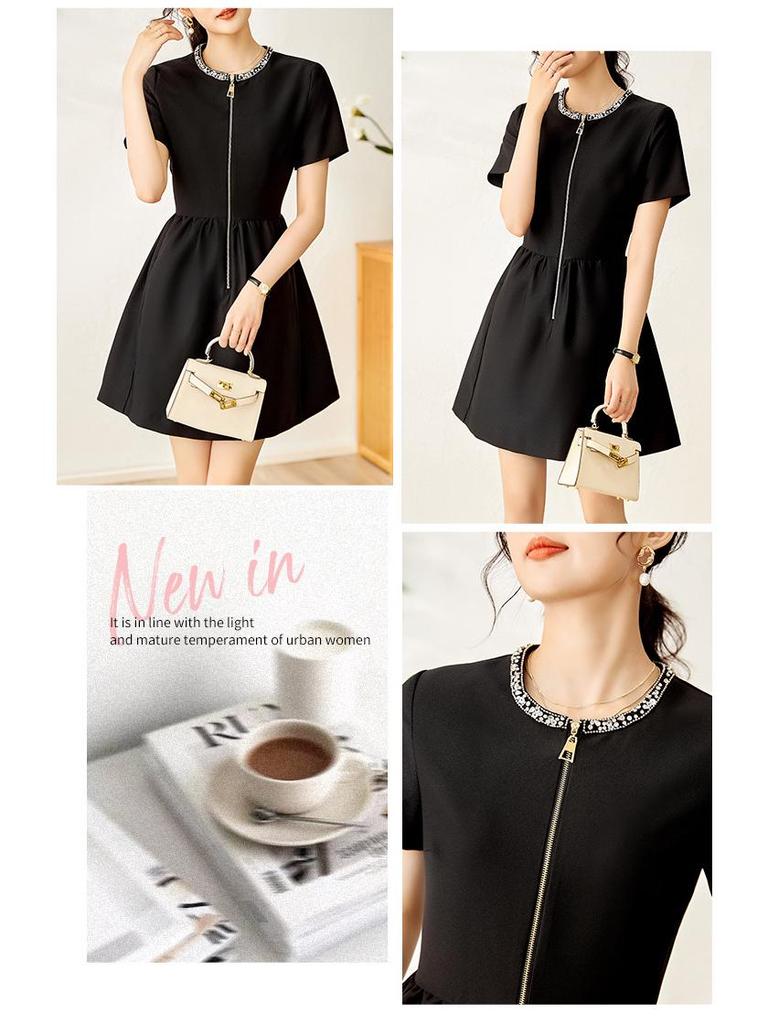 Ladylikes kurzes A-Linien-Kleid mit Strasssteinen und Perlen, taillenbetonend