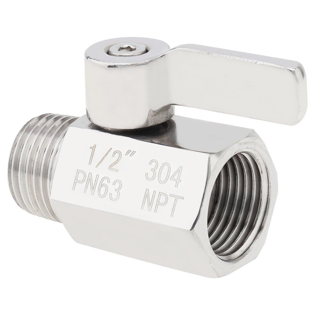 1/2 Inch Female X Male NPT Thread 304 Stainless Steel Mini Ball Valve Shut-off Valve Shower Head Flow Control Valve for Pipe / Bathroom