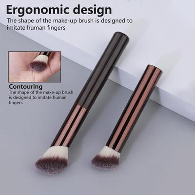 Long Handle Aluminum Foundation Brush with Slanted Head for Streak-Free Application, Contour, and Blush - In Stock