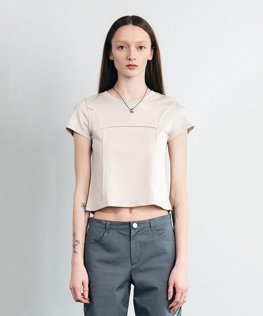 SEALOT Signature Low-Cut Cropped Half-Sleeve Top (Warm Grey)