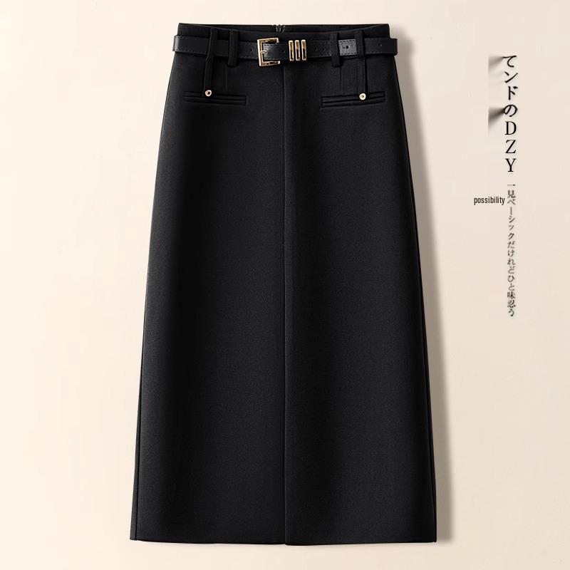 Women's Angora Red Tweed A-Line Midi Skirt - 2024 Autumn/Winter Fashion, High-End Mid-Length Straight Sheath Skirt