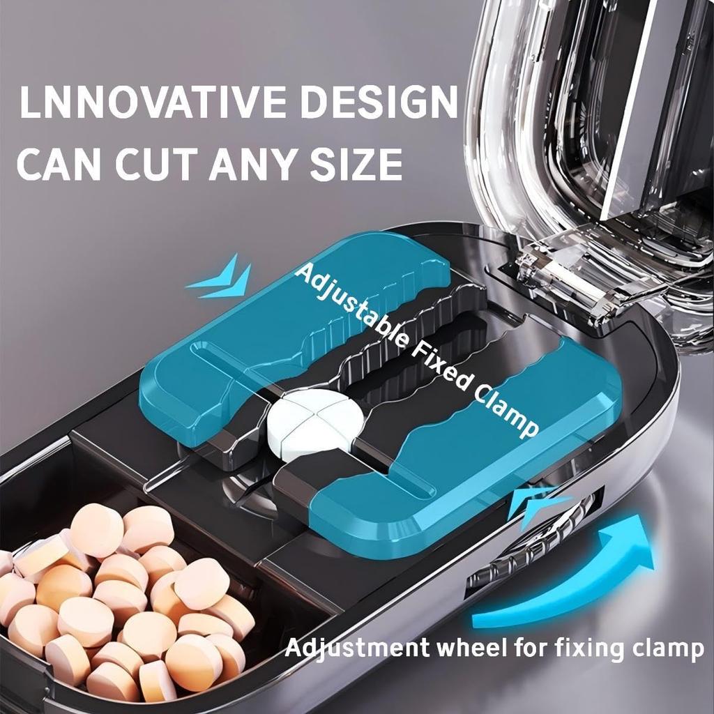 Plastic Pill Case with Built-in Cutter, Portable Travel Pill Organizer, Compact Pill Splitter & Storage Container