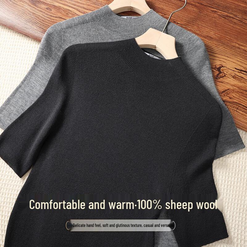 Xuezhongfei Women's Seamless 100% Merino Wool Half-High Neck Sweater