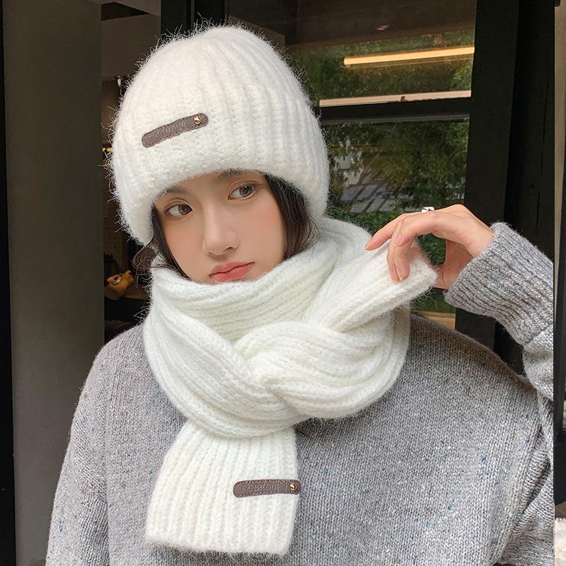 Hat Women's Autumn and Winter Cold and Warm Scarf Two-piece Set Versatile Wool Hat Fashion Face Small Knitted Hat
