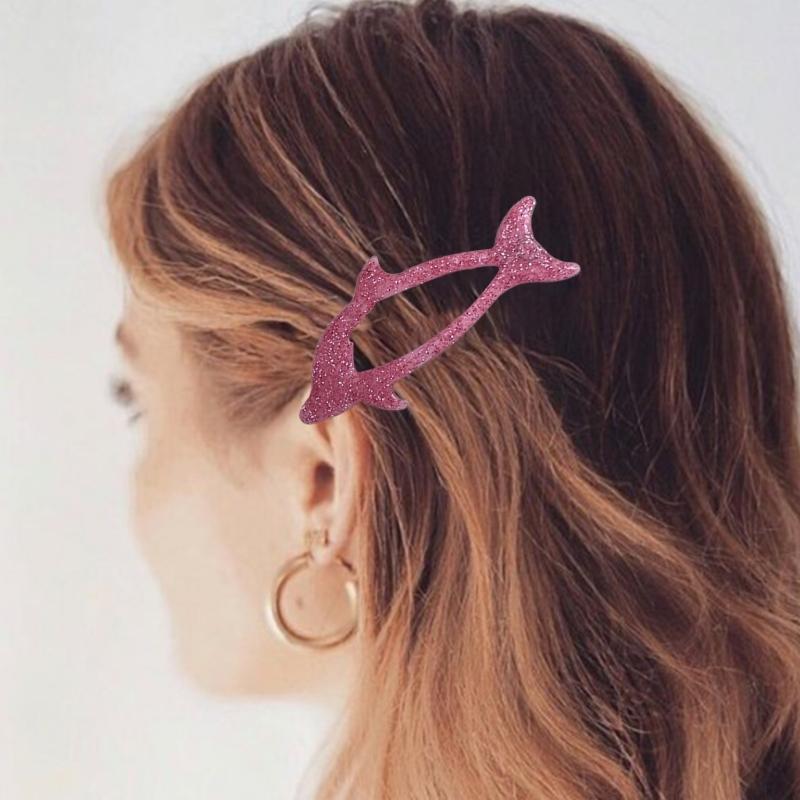 Colorful Snap Clip Girls Kid Hairpins Glitter Metal Hair Clip Dolphin with Glitter Handmade Hairpins Snap Hairpins