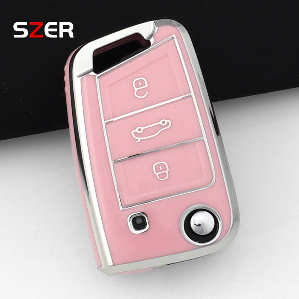 TPU Car Flip Key Case Cover Shell For VW Volkswagen Golf 7 MK7 Tiguan MK2 For Seat Ateca Leon FR Ibiza For Skoda Octavia Kodiaq