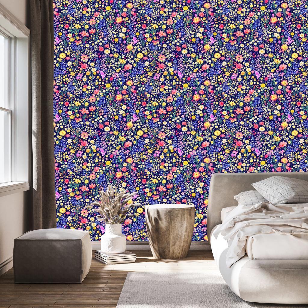 Blue and purple wildflowers wallpaper for living room and bedroom 50x1000