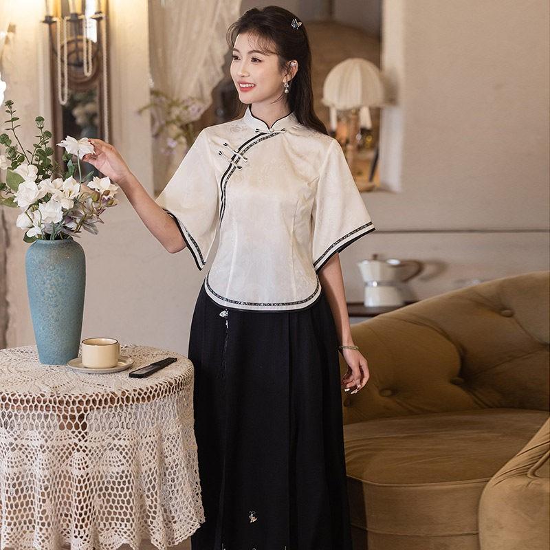 Vintage-Inspired Modern Cheongsam Dress Set Women 2026 Long Sleeve Stand Collar Midi Length With Side Slit