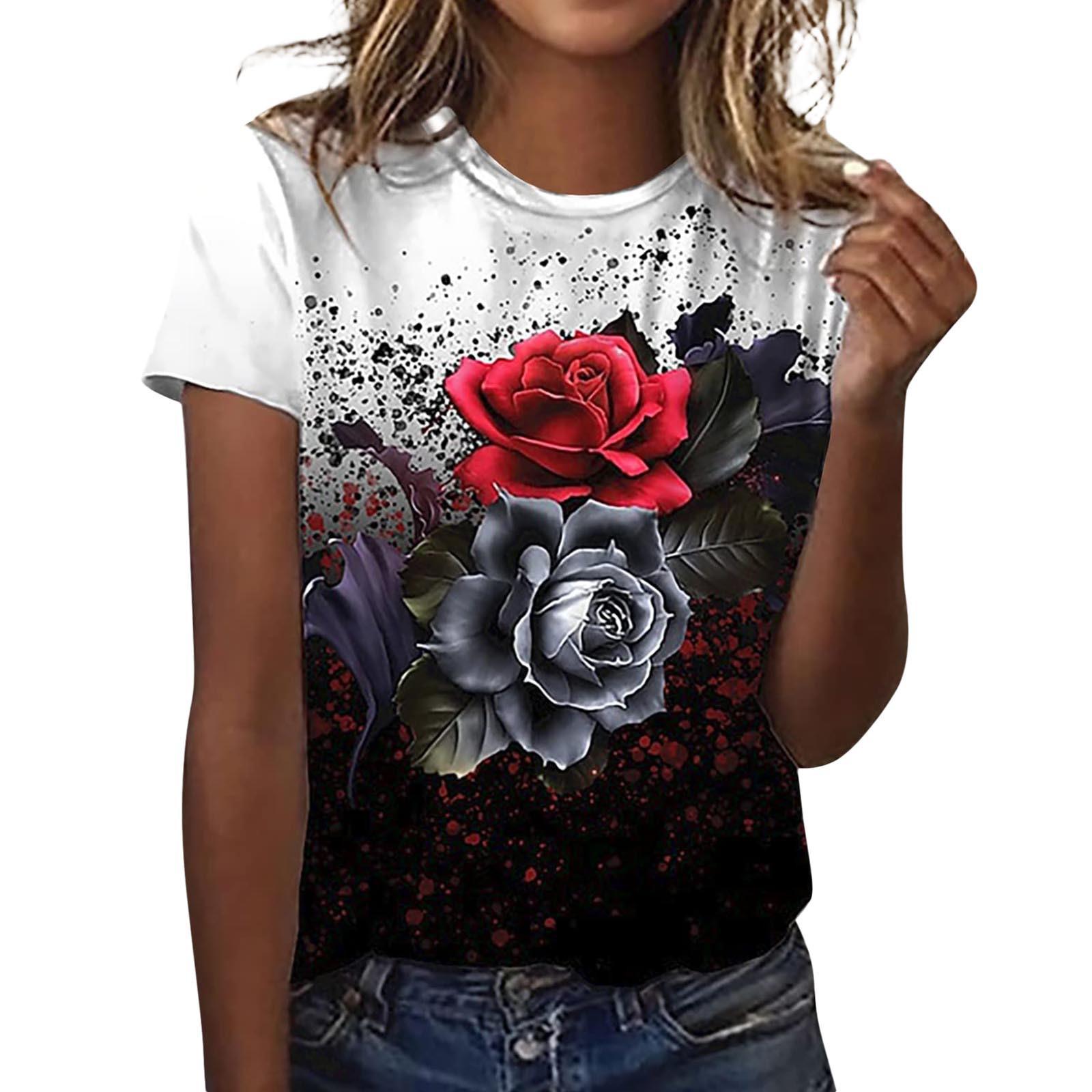 

Летний топ с круглым вырезом и цветочным узором с 3D-принтом, модная повседневная женская футболка с коротким рукавом XS