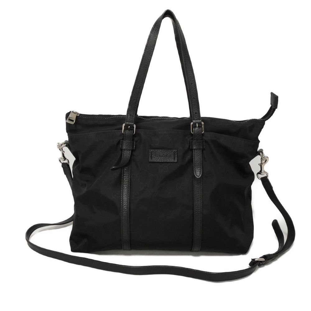 Used 9539 GG Nylon Tote 510332 K28AN 1000 7924 Calfskin 2-Way Shoulder Bag with Embossed Logo Black Men's from Japan