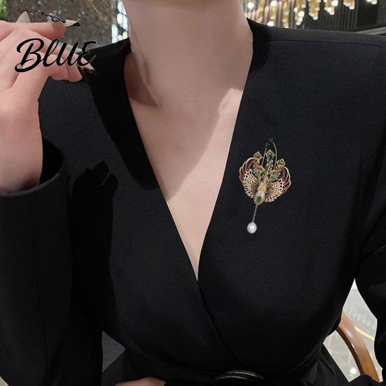 Decorative Brooch Women Sparkling Rhinestones Faux Pearl Phoenix Shape Lapel