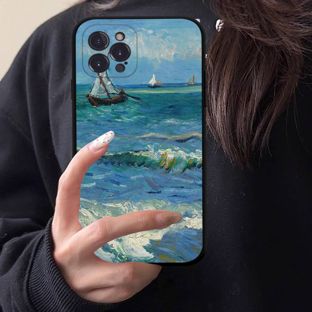 Retro Van Gogh Oil Paint Black TPU Phone Case Fashion For iphone17 Air 16 15 14 13 12 Pro 11 Pro Max Plus Protective Case