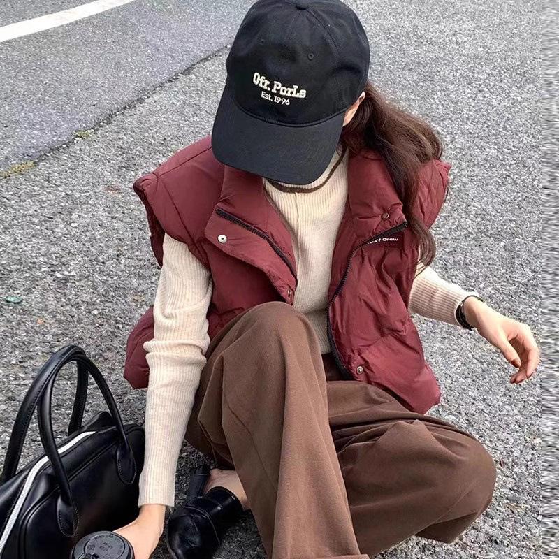 

Трендовый бренд пуховый жилет женская верхняя одежда зимний легкий воротник-стойка с надписью жилет терможилет пуховая подкладка модная цена S бордовый