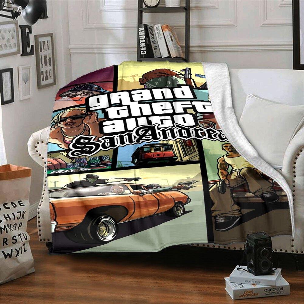 1pc Grand Theft Auto Soft Flannel Blanket with Designer Print A cozy blanket for all seasons, perfect for the couch, bed, office