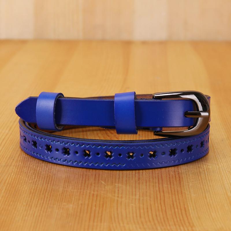 Trendy Ladies Leather Belt With Hollow Pattern And Metal Buckle For Denim Pants