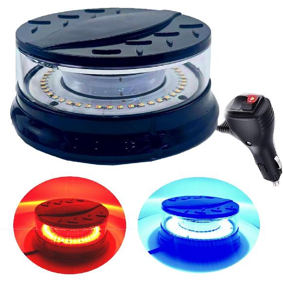 TOPKU 4.7" LED Rotating Beacon Strobe Light with 48 LEDs, Magnetic Suction Cup Base, 12-24V, 80W Power Supply, Brilliantly Bright and Compact (Blue