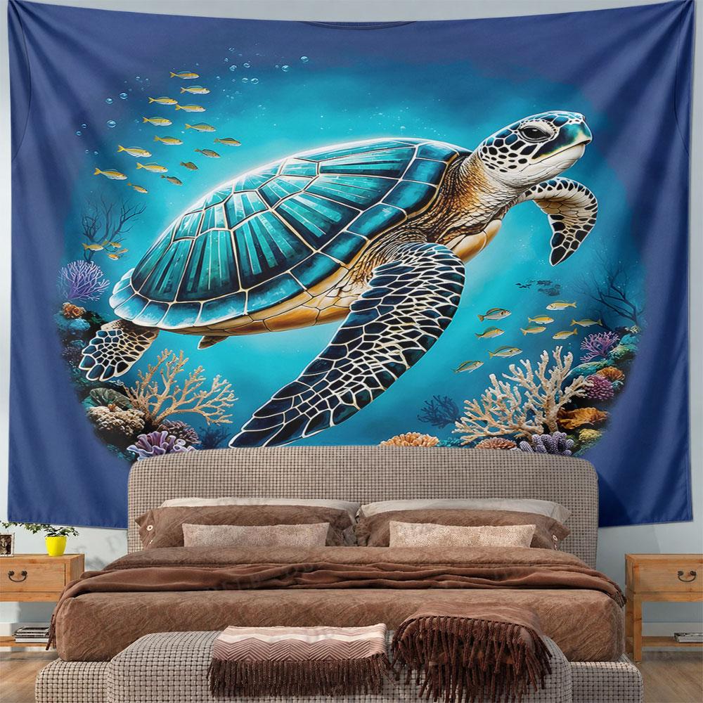 Sea Turtle in Vibrant Coral Reef Scene Pattern Wall Hanging Tapestry Decorative Tapestry Home Decor for Bedroom and Living Room