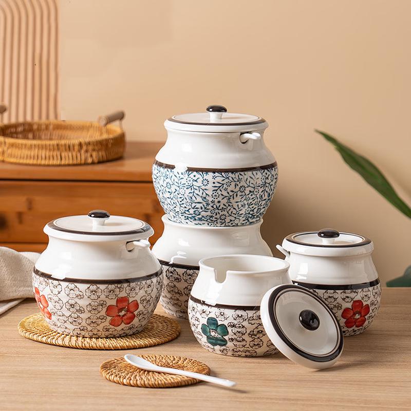 CCKO Ceramic Seasoning Jar with Spoon and Lid