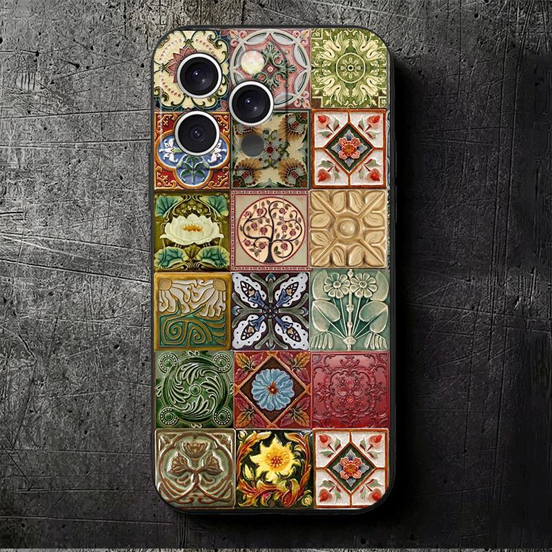 Italian Sicilian Style Floral Pattern Soft Phone Case for iPhone 16 16E 17 Air 15 Pro Max 14 Plus 13 Mini 11 12 7 Black Cover Ba