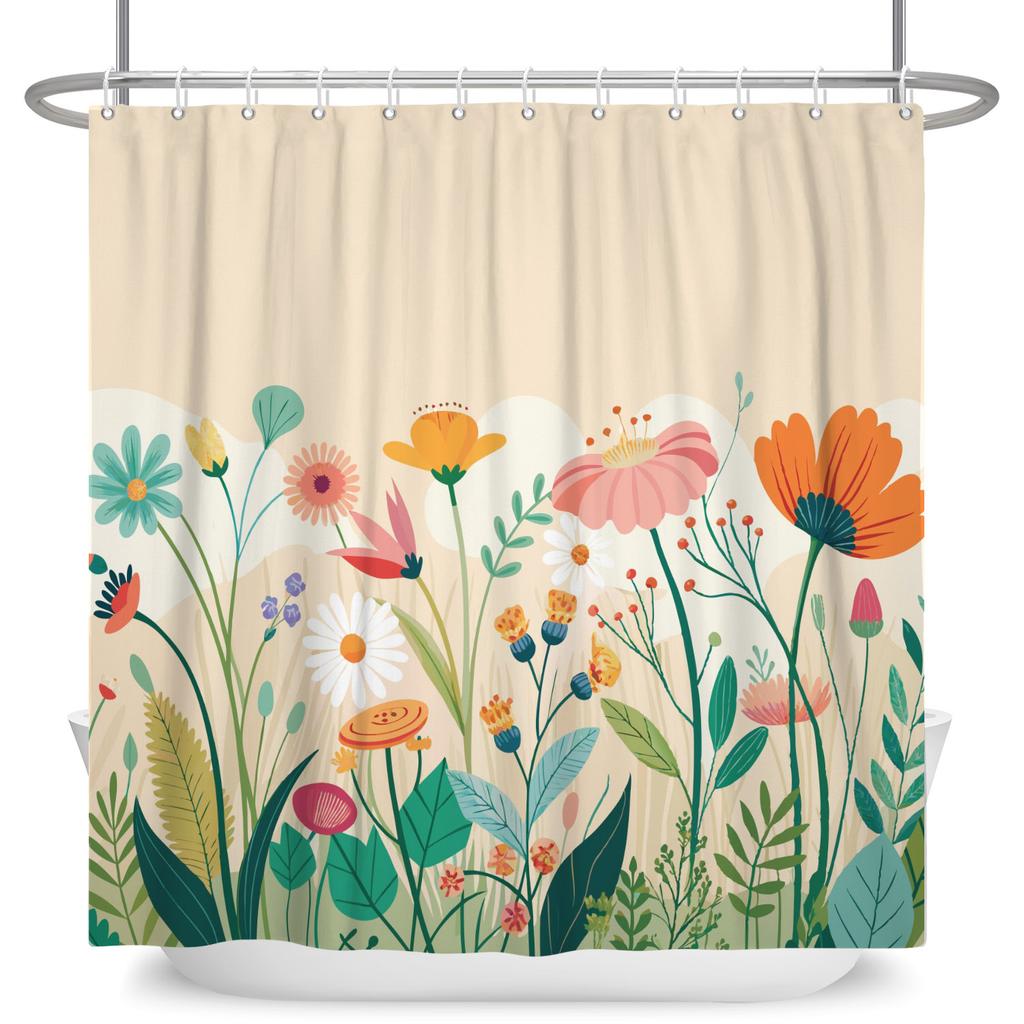 Fresh Natural Style Bathroom Shower Curtains Butterfly Flowers Green Leaves Home Bathroom Decor Waterproof Curtain With Hooks