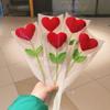 1Pcs Crochet Flower Bouquet Handmade Heart Flower with Double Leaves Knitted Artificial Flower Branch For Valentine's Day