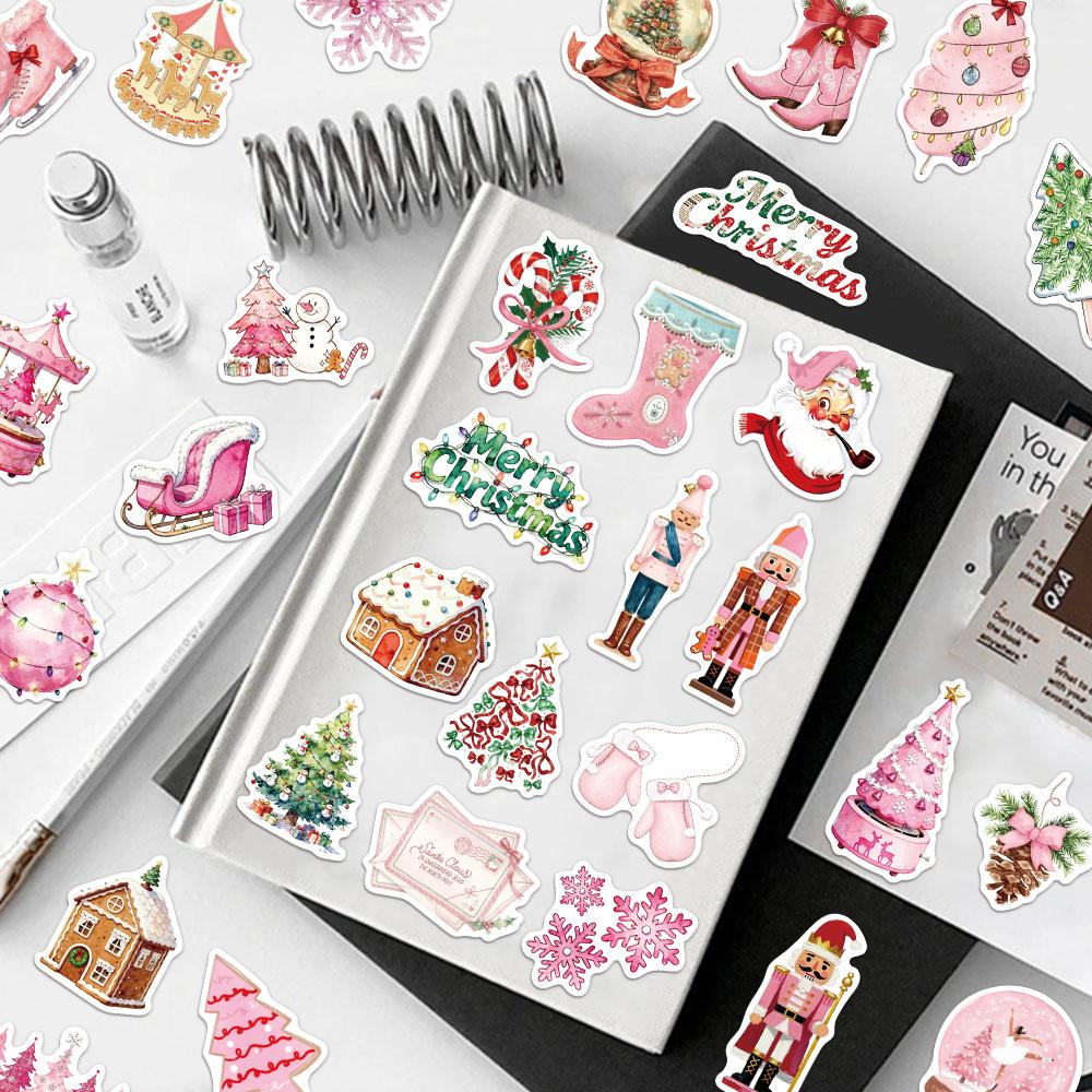 50PCS Pink Christmas 2 Series Gift Graffiti Stickers DIY Luggage Notebook Water Cup Computer Waterproof Stickers