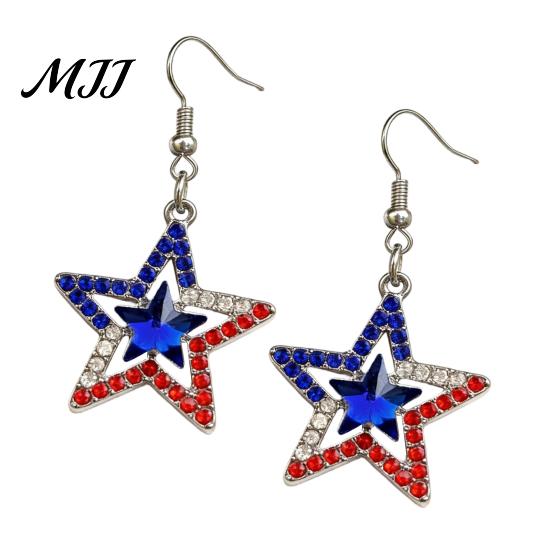 Exquisite Craftsmanship Earrings 1 Pair Hook American Independence Day Pattern Hollow Patriotic Alloy Heart Star Shape Red White Blue Jewelry