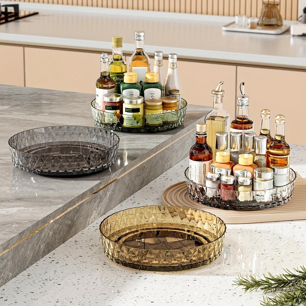 360° Rotatable Kitchen Storage Organizer – Versatile Plastic Tray for Spices, Condiments, and Small Bottles Spice Holder