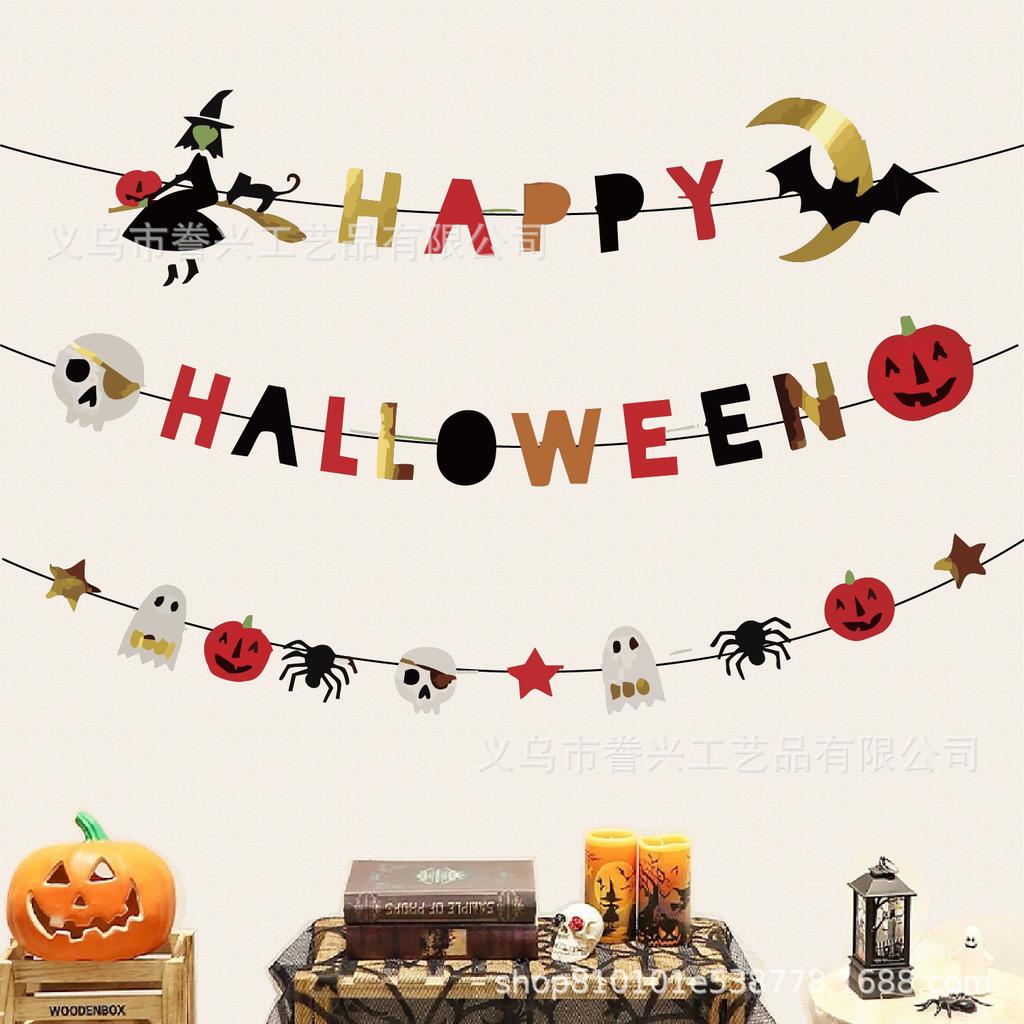 Halloween Flagga Festdekoration Dödskalle Spöke Väggdekoration Feststämning Arrangemang Banner Latte Blomma